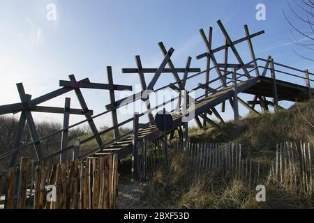 End Section of the Het Wrakhout Bridge crossing the Dunes to the North Sea Stock Photo