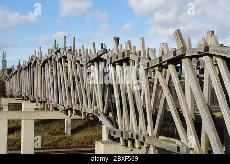 Close Up of Het Wrakhout Footbridge over a Highway Stock Photo