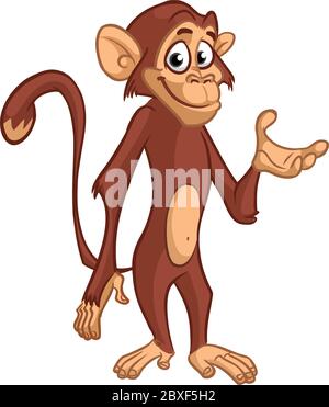 Cartoon monkey chimpanzee. Vector illustration of happy monkey character Stock Vector
