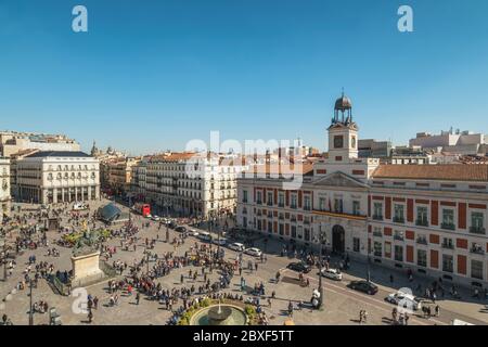 Madrid Spain, aerial view city skyline at Puerta del Sol Stock Photo