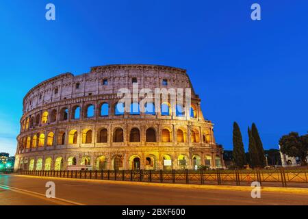 Rome Italy night city skyline at Rome Colosseum empty nobody Stock Photo