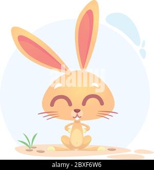 Cute farm animals rabbit with spring landscape. vector cartoon ...