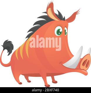 Wild boar or wild pig cartoon. Vector illustration isolated on white Stock Vector