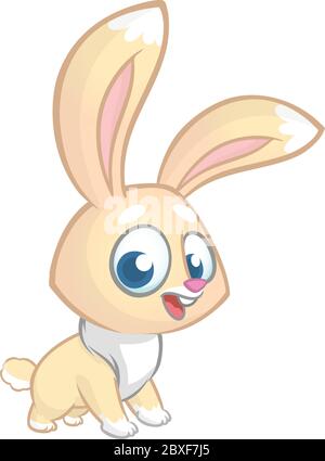 Happy rabbit cartoon isolated on white background. Vector illustration of a cute bunny. Stock Vector