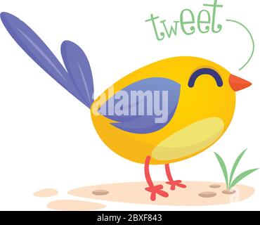 Cute cartoon bird singing. Vector illustration of a bird icon isolated Stock Vector