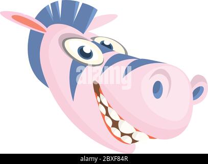 Cartoon funny zebra head icon. Flat Bright Color Simplified Vector Illustration In Fun Cartoon Style Design Stock Vector