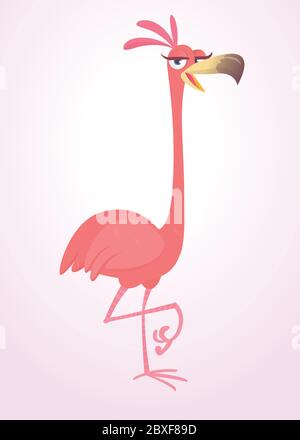 Cool carton pink flamingo bird. Vector illustration isolated. Poster design of sticker Stock Vector
