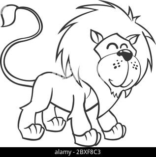 Cute lion. Vector illustration of cute cartoon lion character for children, coloring and scrap book. Outlined lion mascot Stock Vector