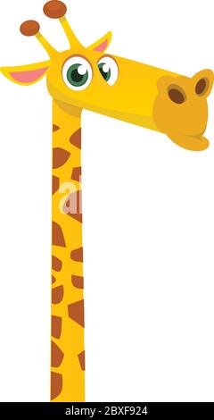 Cartoon funny giraffe. Vector illustration of african savanna giraffe smiling. Stock Vector