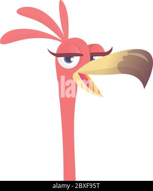 Cool carton pink flamingo bird. Vector illustration isolated. Poster design of sticker Stock Vector