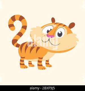 Cartoon tiger icon. Flat Bright Color Simplified Vector Illustration In Fun Cartoon Style Design. Isolated Stock Vector