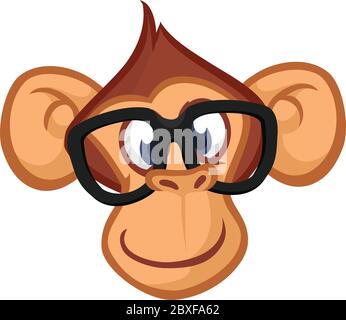 Happy cartoon monkey head. Vector icon of chimpanzee. Design for sticker, icon or emblem Stock Vector