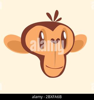Cartoon monkey head. Flat color icon of chimpanzee character Stock Vector