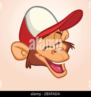 Cartoon monkey. Vector happy monkey head icon. Hip-hop character. Illustration isolated Stock Vector