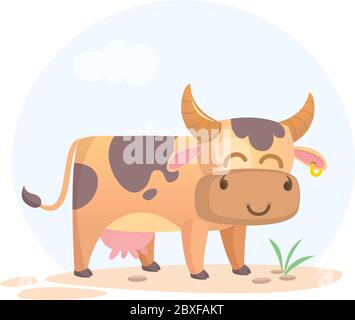 Vector illustration of cartoon cow smiling. Farm animal isolated on simple background Stock Vector