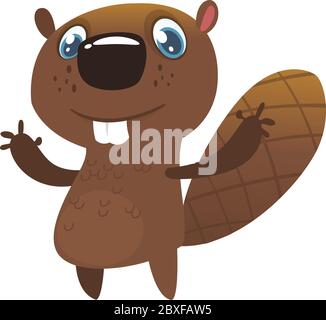 Cute cartoon beaver. Vector illustrated icon of a beaver Stock Vector