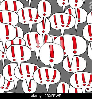 Exclamation Mark Comic Speech Bubbles Seamless Pattern on Gray Stock Vector