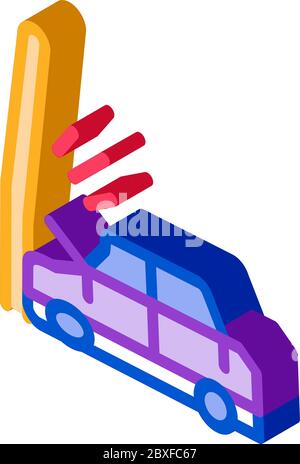 plunging car into pole isometric icon vector illustration Stock Vector