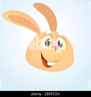 Cartoon cute rabbit icon. Vector illustration of a cool gray bunny head. Easter element.  Great for print, sticker, banner or emblem. Isolated on whit Stock Vector