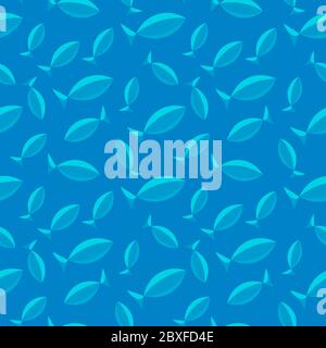 Fish seamless background blue color for web site or banner of shop with sea fish, Vector texture illustration. Stock Vector