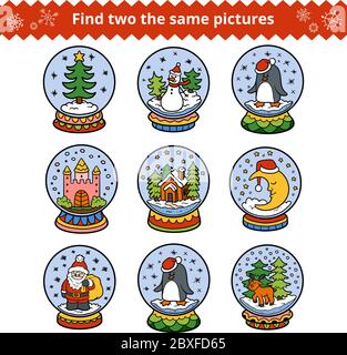 Find two the same pictures, education game for children. Christmas balls Stock Vector