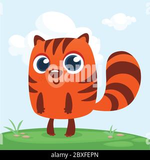 Orange squirrel chipmunk cartoon. Forest animal vector illustration of chipmunk standing isolated on forest background Stock Vector