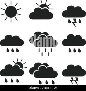 Flat weather icons black vector illustration isolated on white eps 10 Stock Vector