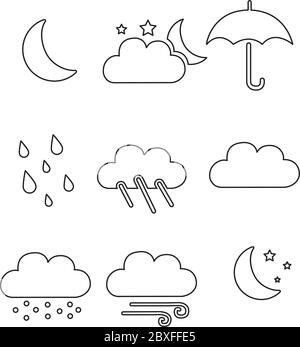 Climate Weather linear icon collection flat vector illustration isolated on white eps 10 Stock Vector