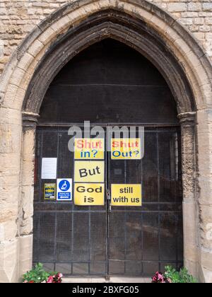 Willingham Cambridgeshire, UK. 7th June, 2020. The village church is closed during the coronavirus and covid-19 lockdown with signs on the locked doors. The Goverment plans to reopen places of worship in the UK for private prayer on 15th June. Credit: Julian Eales/Alamy Live News Stock Photo