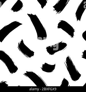 Brush strokes vector seamless pattern in memphis style. Full rounded lines and smears. Black and white mosaic texture. Stock Vector