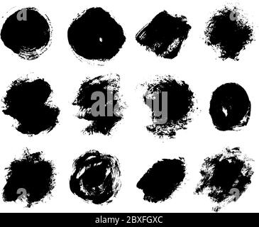 Painted round grunge brush strokes vector collection. Hand drawn ink circle, brush stroke, line, box, design elements, background isolated on white. Stock Vector