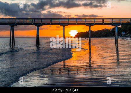 Scarness Jetty at sunrise, Hervey Bay, Queensland, Australia Stock Photo
