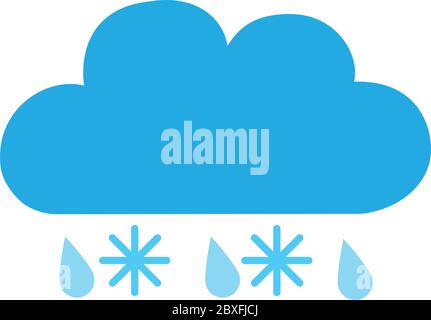 Cloud with snowflakes and rain flat color vector illustration isolated on white background eps 10 Stock Vector