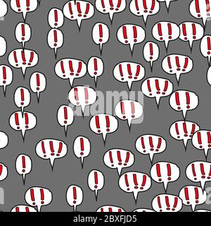 Exclamation Mark Comic Speech Bubbles Seamless Pattern on Gray Stock Vector