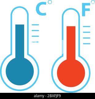 Flat celsius and fahrenheit thermometers cold and heat temperature icon vector isolated eps 10 Stock Vector