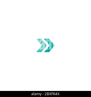 blue right double arrow icon. Scroll, swipe button. Isolated on white. Continue icon. Next sign. East arrow. Stock Vector