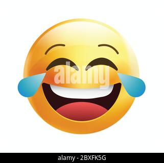 High quality emoticon on white background.Laughing emoji with tears and closed eyes.Yellow face emoji laughing vector illustration. Stock Vector