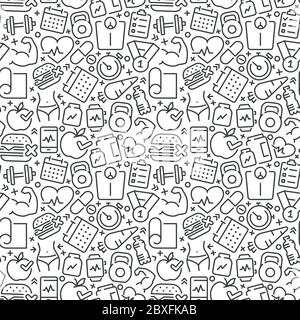 Seamless pattern with sports and fitness icons. Stock Vector