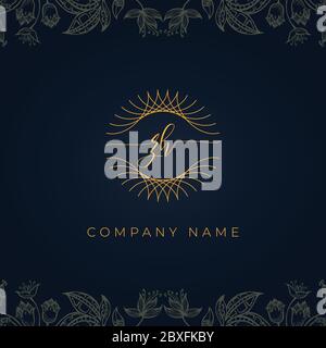 Elegant luxury initial letter ZH logo. This logo icon incorporate with abstract rounded thin geometric shape in floral background. Stock Vector