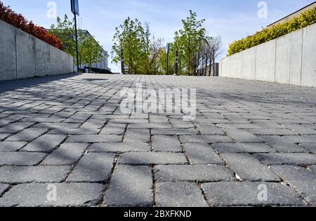 New stone like tiles pedestrian path in the city Stock Photo