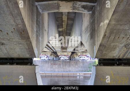 Massive concrete under bridge construction Stock Photo