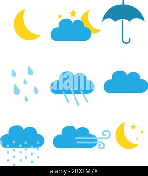 Color weather icons flat vector illustration isolated on white eps 10 Stock Vector