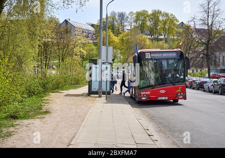 Bus stop on the road in Vilnius Stock Photo