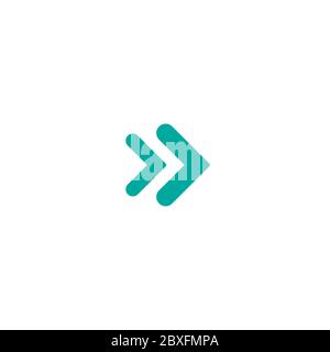 blue right double arrow icon. Scroll, swipe button. Isolated on white. Continue icon. Next sign. East arrow. Stock Vector