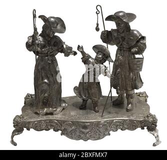 Holy Family on pilgrimage. Mexican Workshop. Engraved, cast and chiseled silver. End of 18th century. Museum of Pilgrimage and Santiago. Santiago de Compostela, Galicia, Spain. Stock Photo
