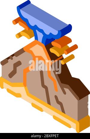mountain eruption isometric icon vector illustration Stock Vector