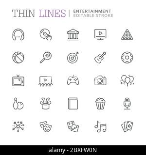 Collection of entertainment related line icons. Vector eps 8 Stock Vector