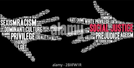 Social Justice word cloud on a black background. Stock Vector