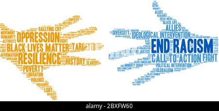 End Racism word cloud on a white background. Stock Vector