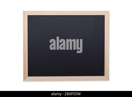 Clean black board, blank chalkboard or menu as background, isolated on white Stock Photo